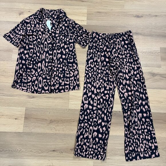 NWT Cosabella Stitch Fix PJ Pajama Lounge Set Black Pink Leopard Cheetah Large - Picture 3 of 12